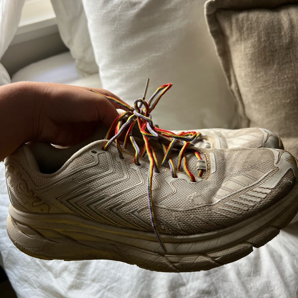 Women’s Outdoor Voices x HOKA Cliftons with Rainbow Laces